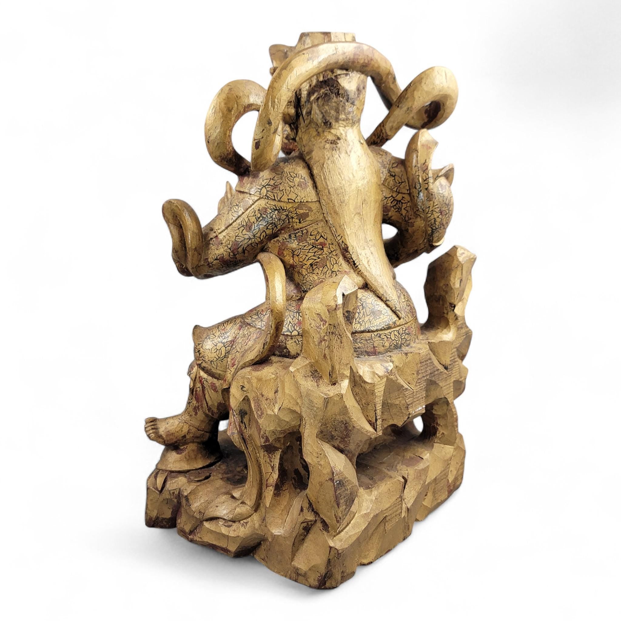 19th-C Chinese Gilt Wood Temple Guardian (Zhenwu) — 40.5 cm