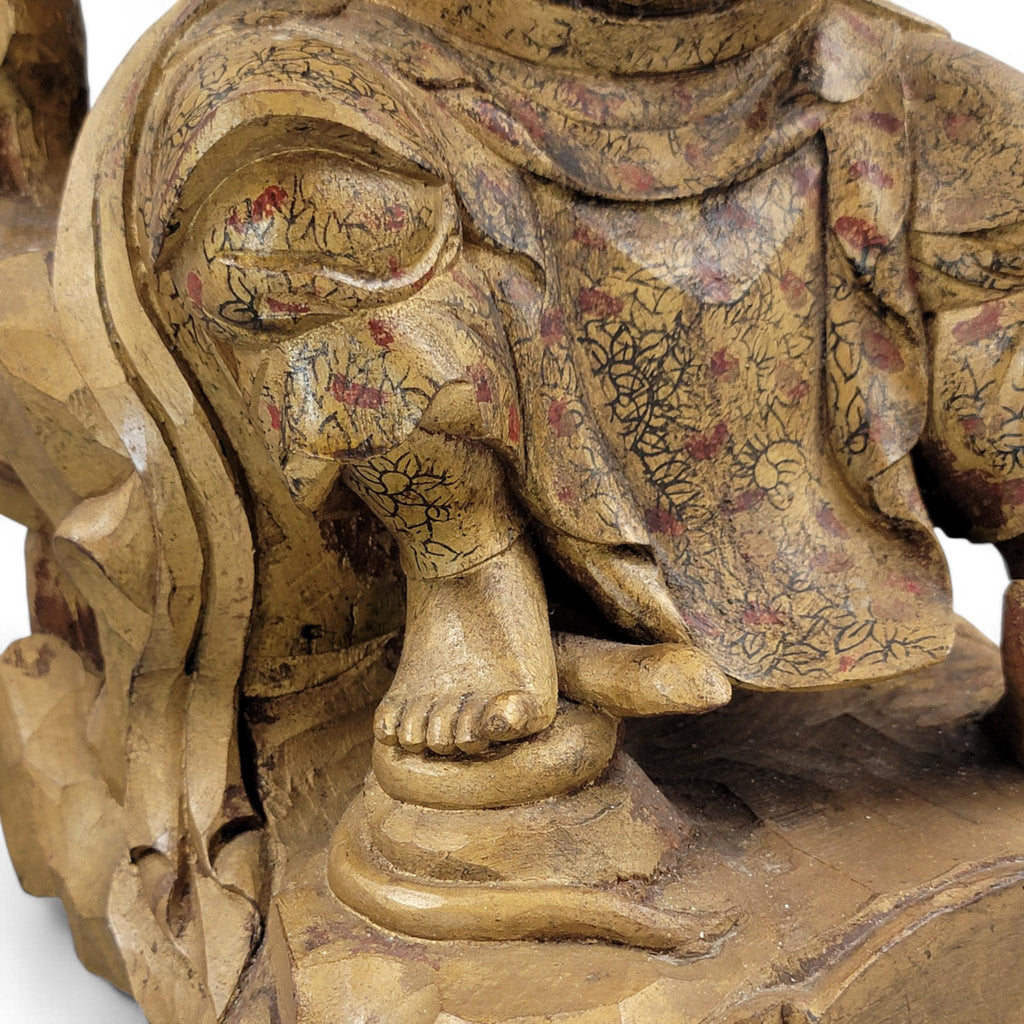 19th-C Chinese Gilt Wood Temple Guardian (Zhenwu) — 40.5 cm