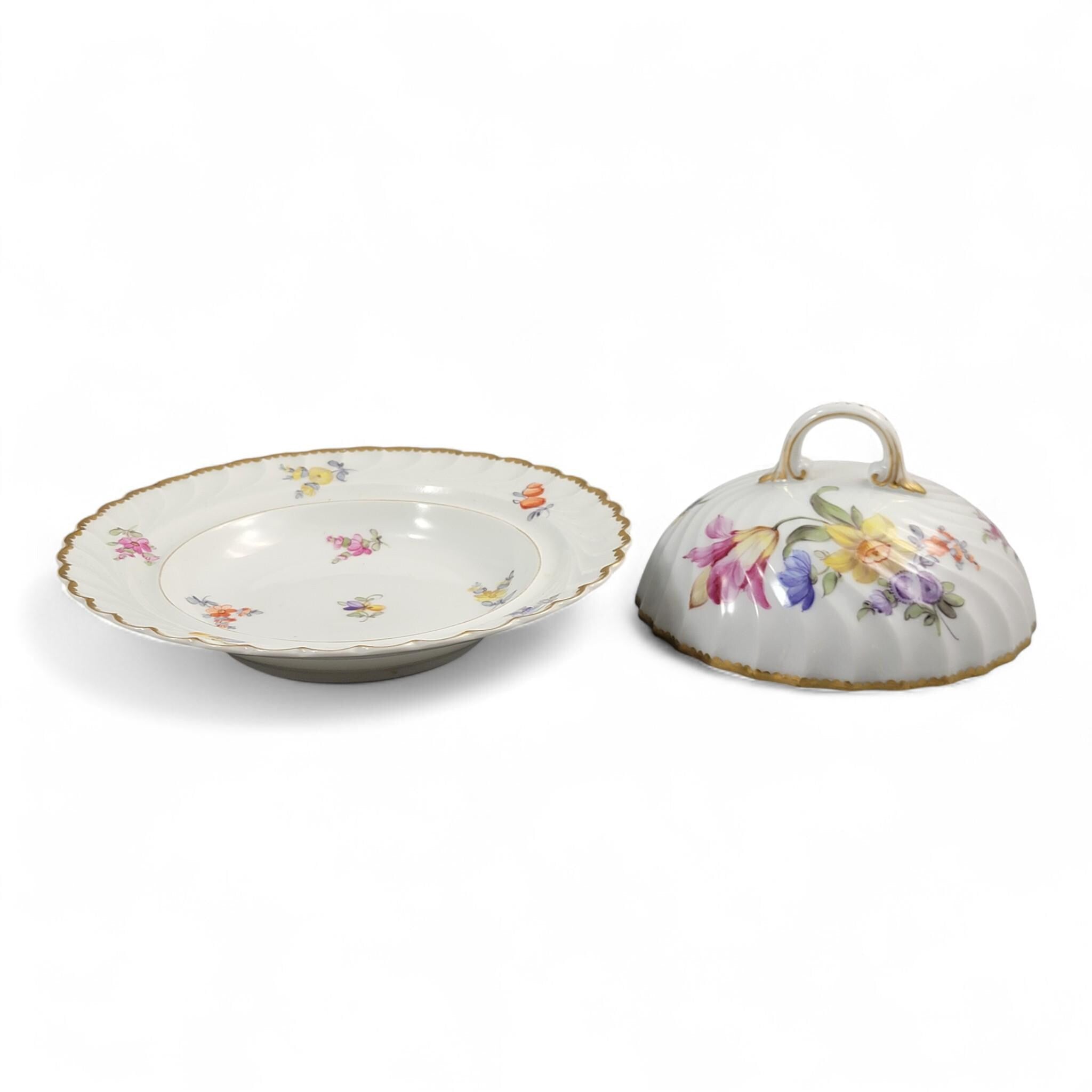 Antique Nymphenburg “Louis XVIII” covered butter dish, floral gilded porcelain, Rococo revival Germany c.1895