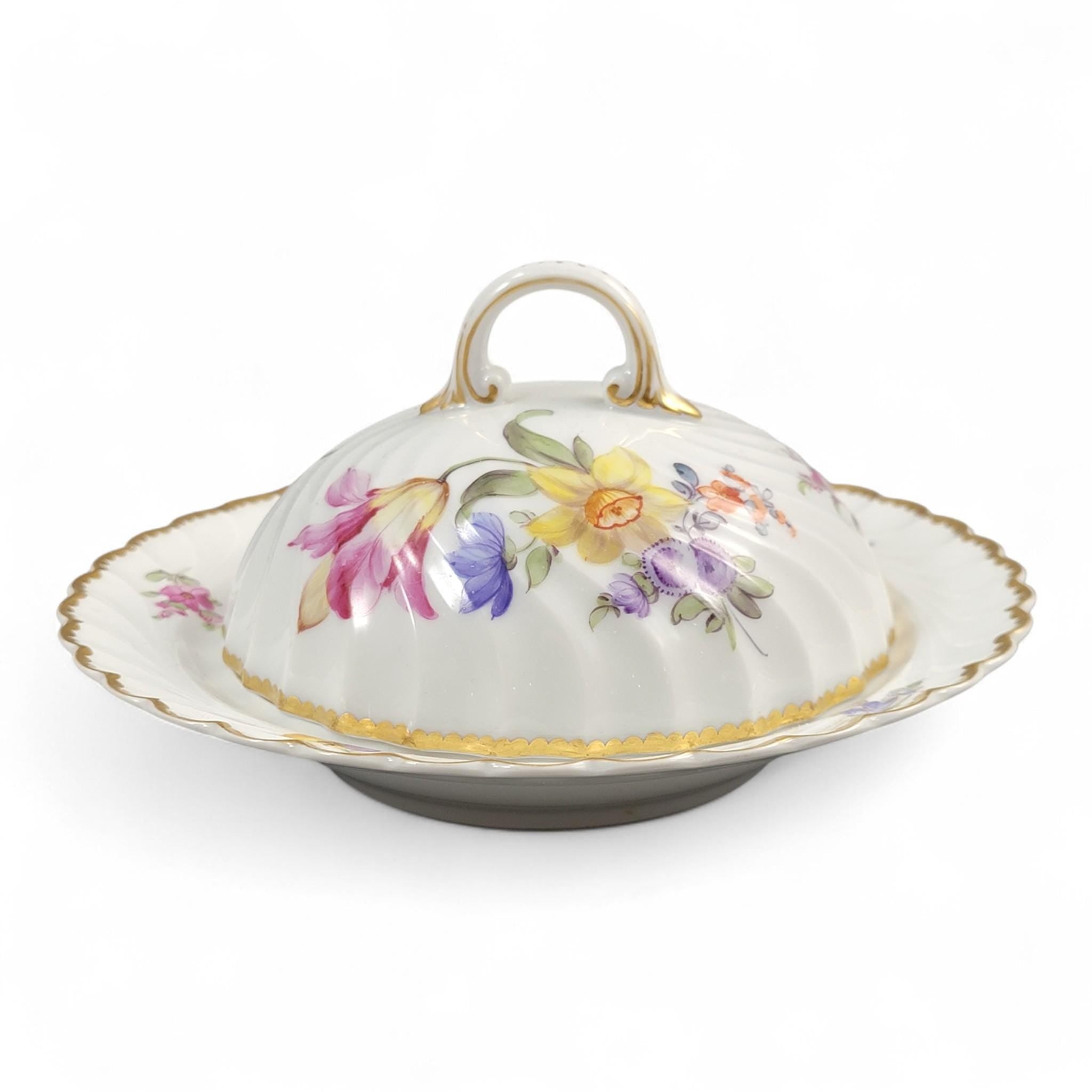 Antique Nymphenburg “Louis XVIII” covered butter dish, floral gilded porcelain, Rococo revival Germany c.1895