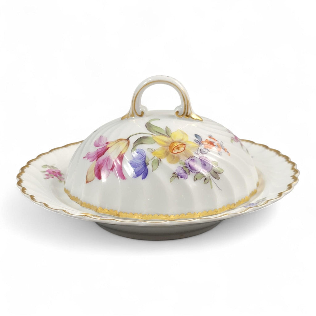 Antique Nymphenburg “Louis XVIII” covered butter dish, floral gilded porcelain, Rococo revival Germany c.1895
