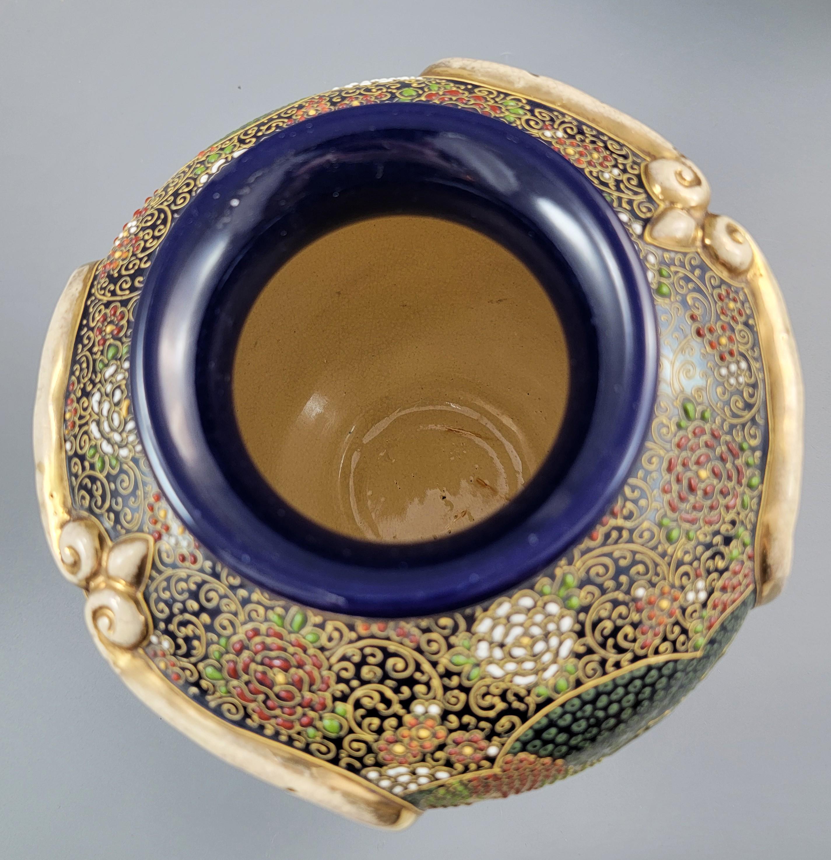 Fine Pair Meiji Kyoto Satsuma Vases, Heavy Gilt Moriage