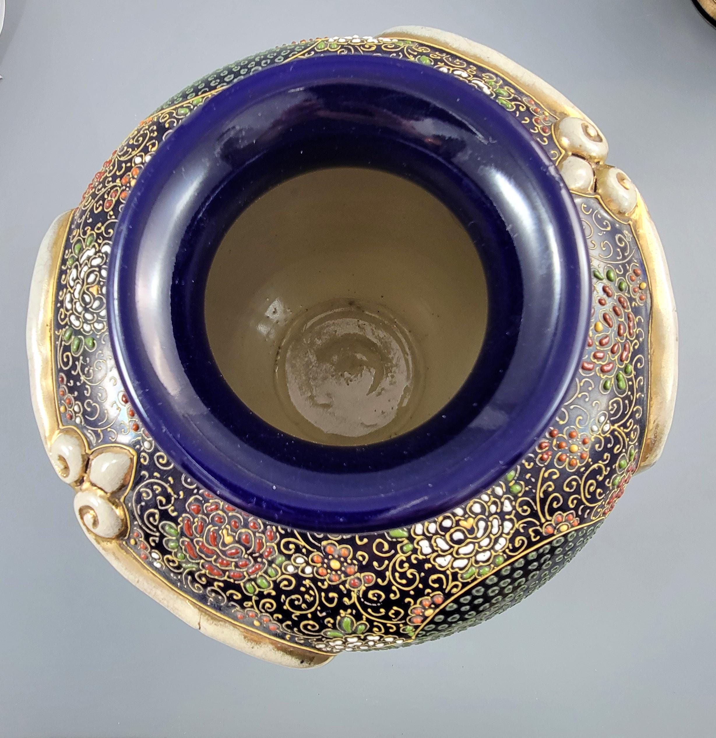 Fine Pair Meiji Kyoto Satsuma Vases, Heavy Gilt Moriage