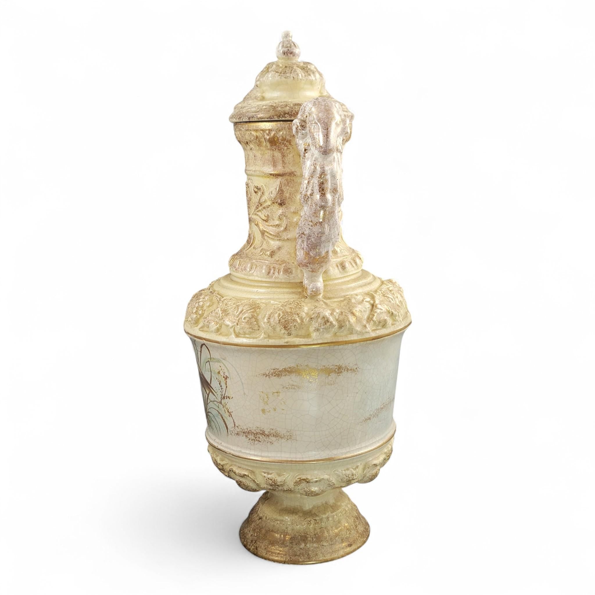 Monumental French barbotine wine ewer Choisy-le-Roi or Sarreguemines c.1875–95
