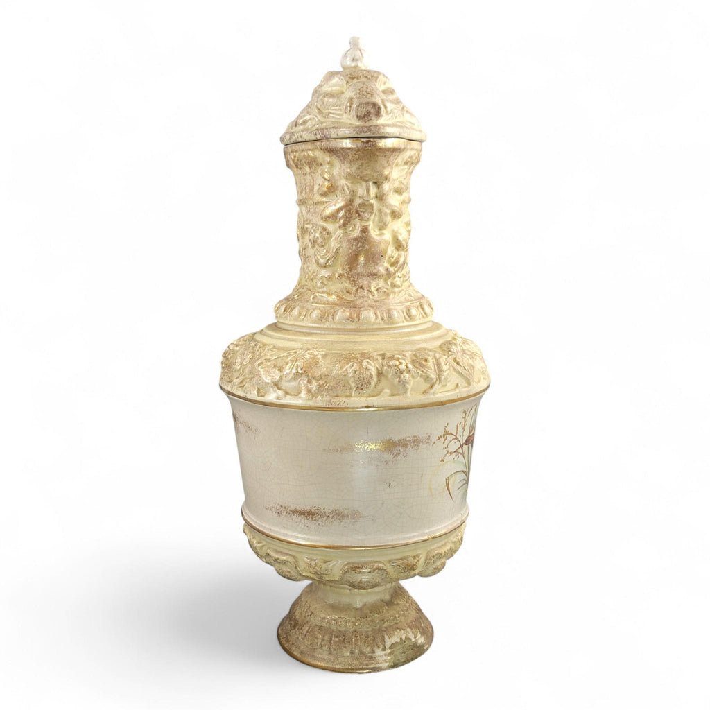 Monumental French barbotine wine ewer Choisy-le-Roi or Sarreguemines c.1875–95