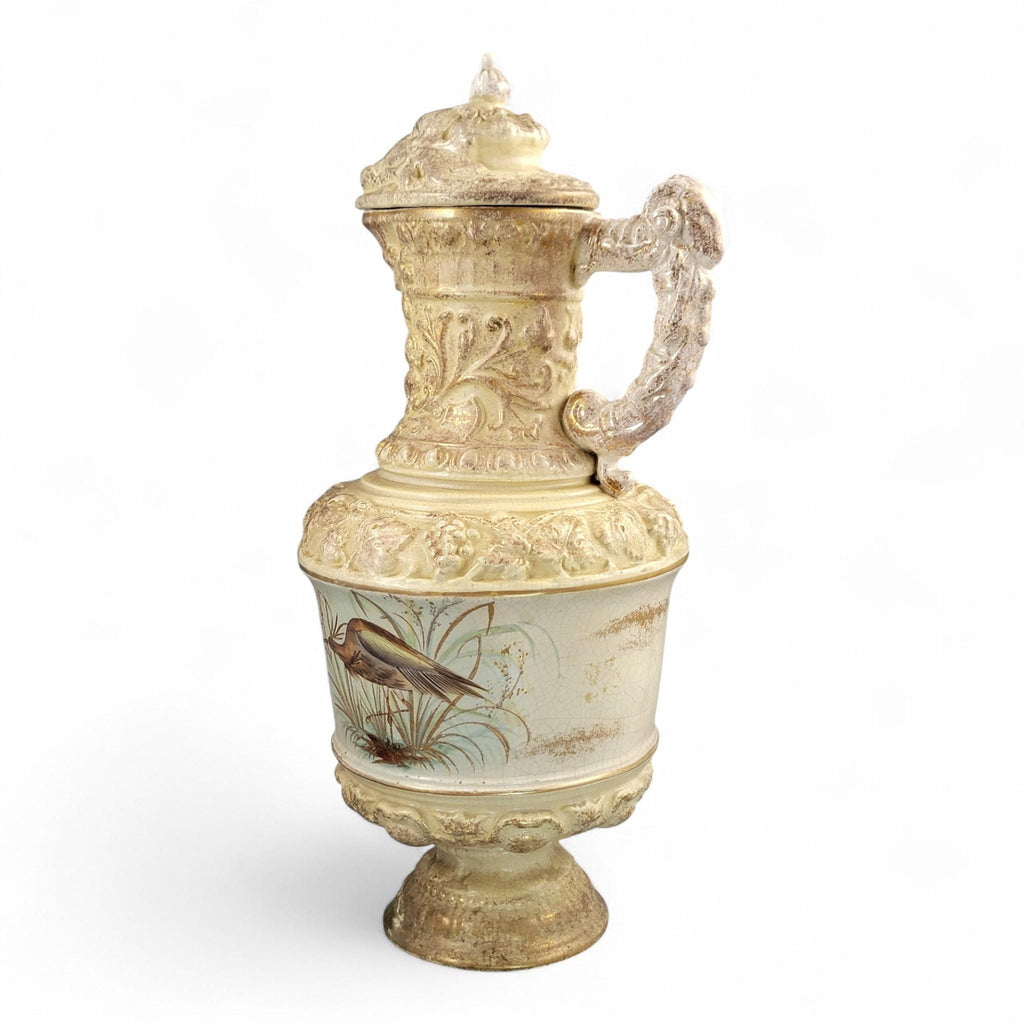 Monumental French barbotine wine ewer Choisy-le-Roi or Sarreguemines c.1875–95