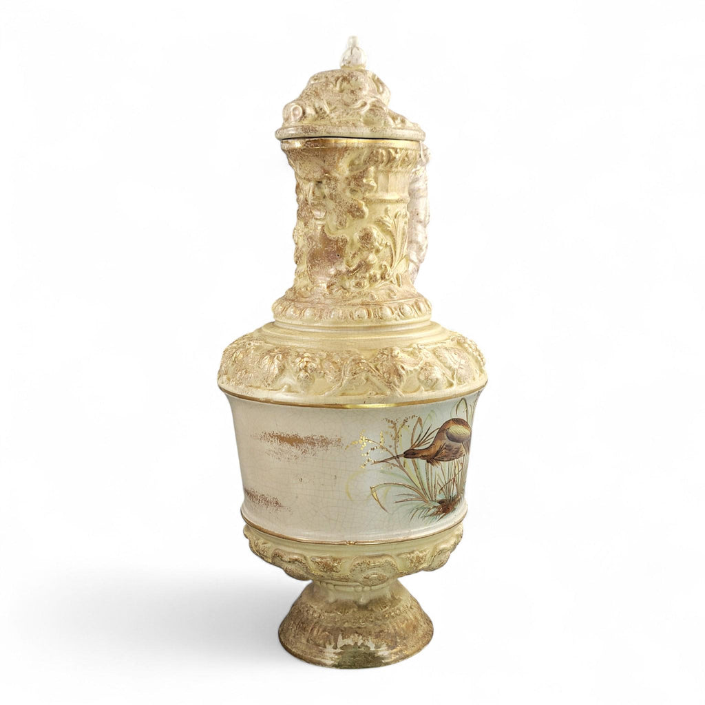 Monumental French barbotine wine ewer Choisy-le-Roi or Sarreguemines c.1875–95