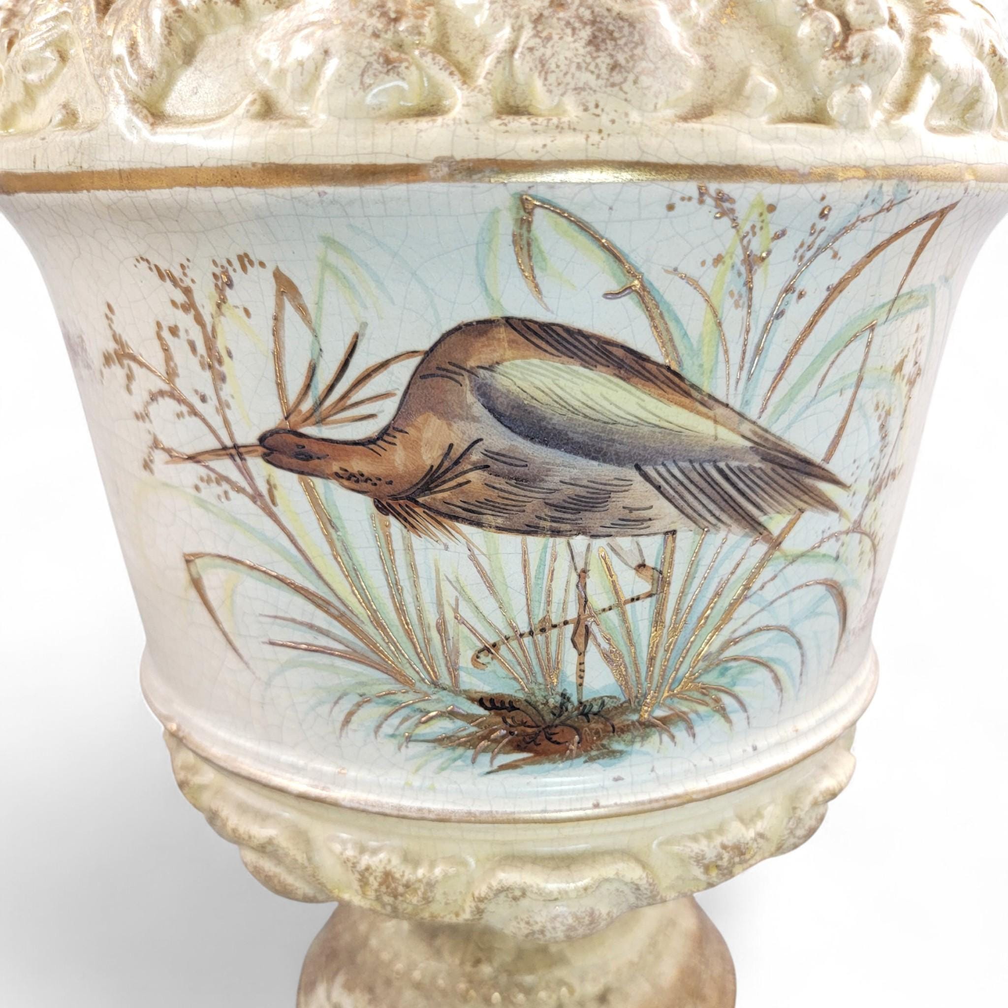 Monumental French barbotine wine ewer Choisy-le-Roi or Sarreguemines c.1875–95