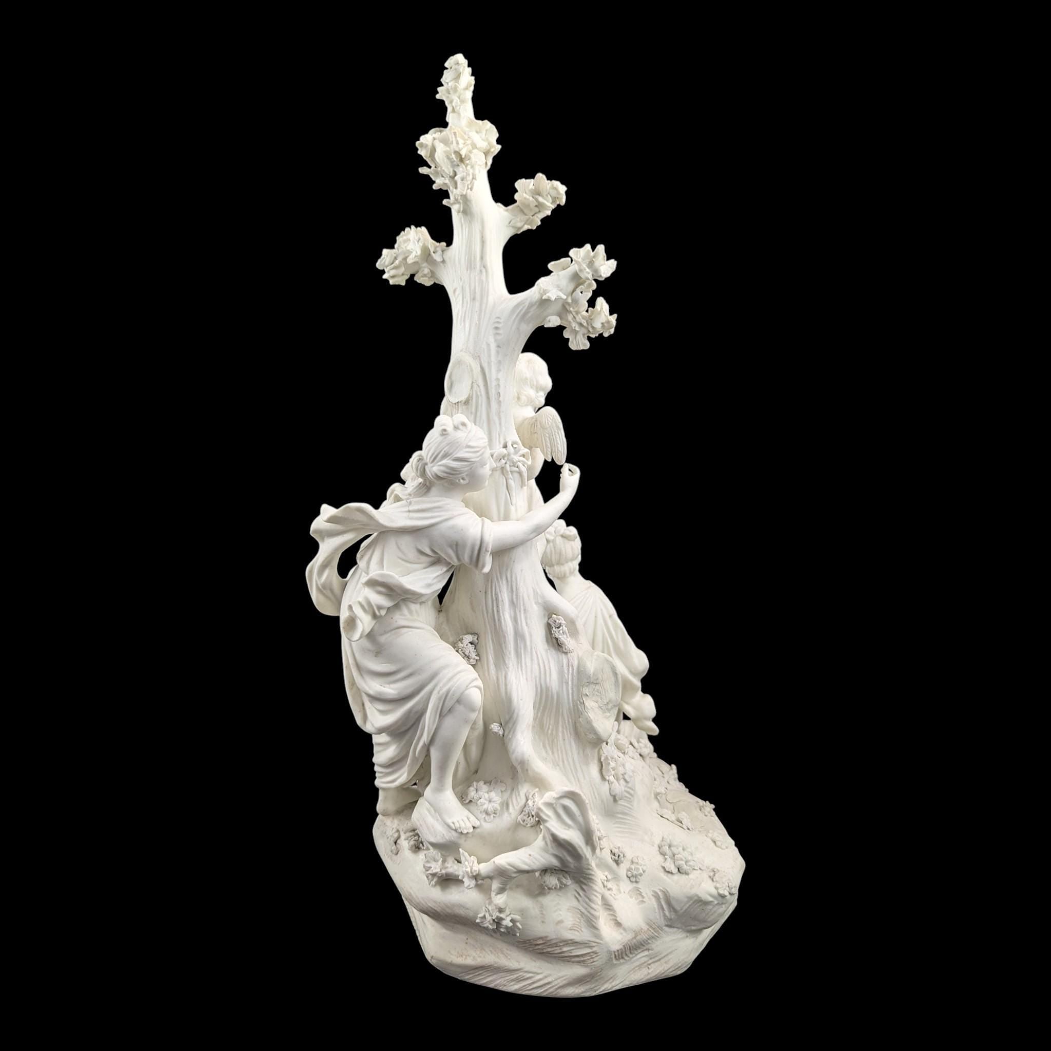 Early Derby biscuit ‘Three Graces distressing Cupid’, c.1775–1785 — rare