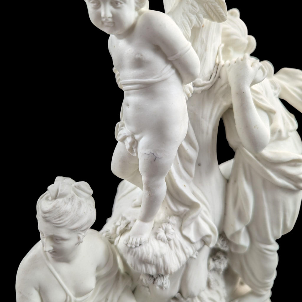 Early Derby biscuit ‘Three Graces distressing Cupid’, c.1775–1785 — rare