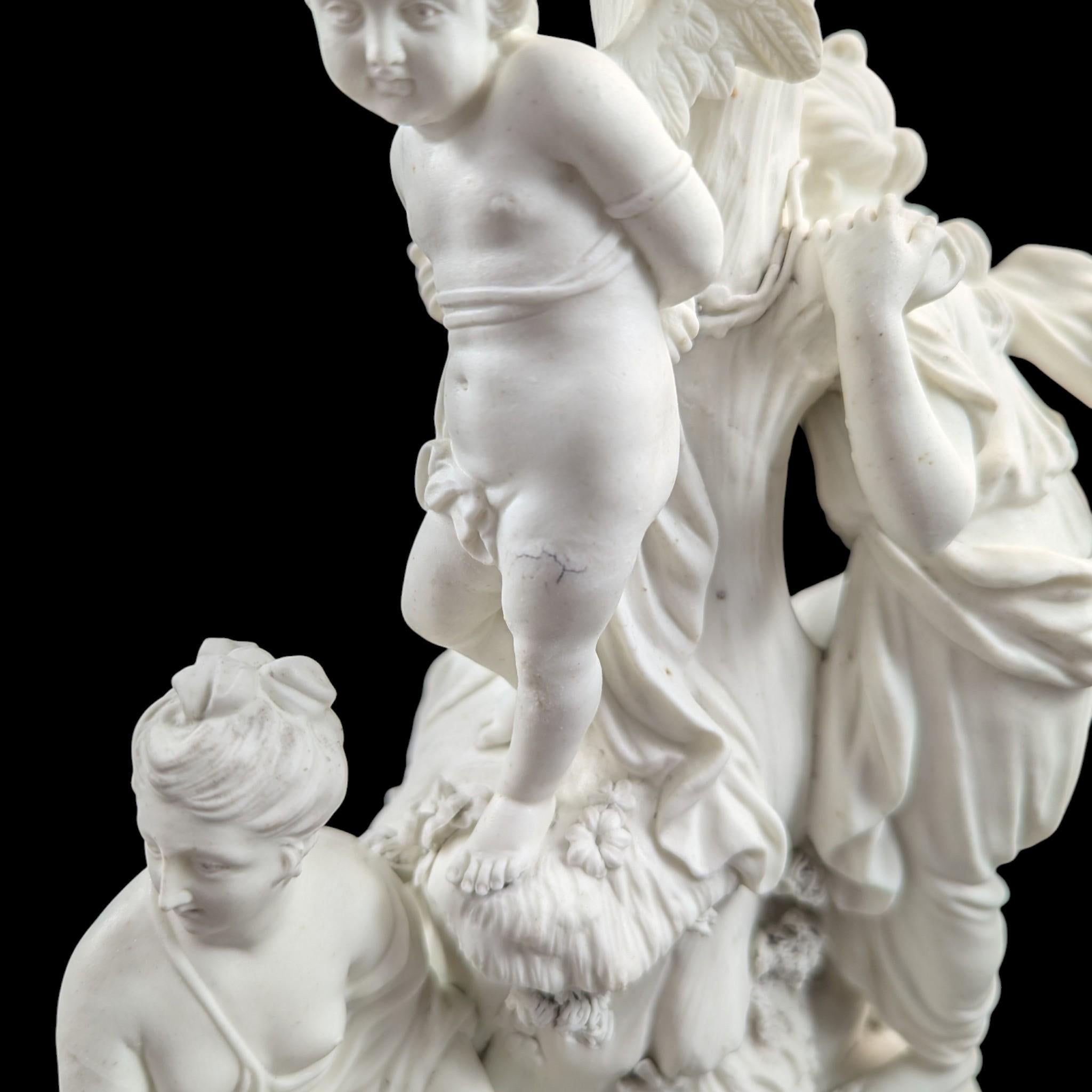 Early Derby biscuit ‘Three Graces distressing Cupid’, c.1775–1785 — rare