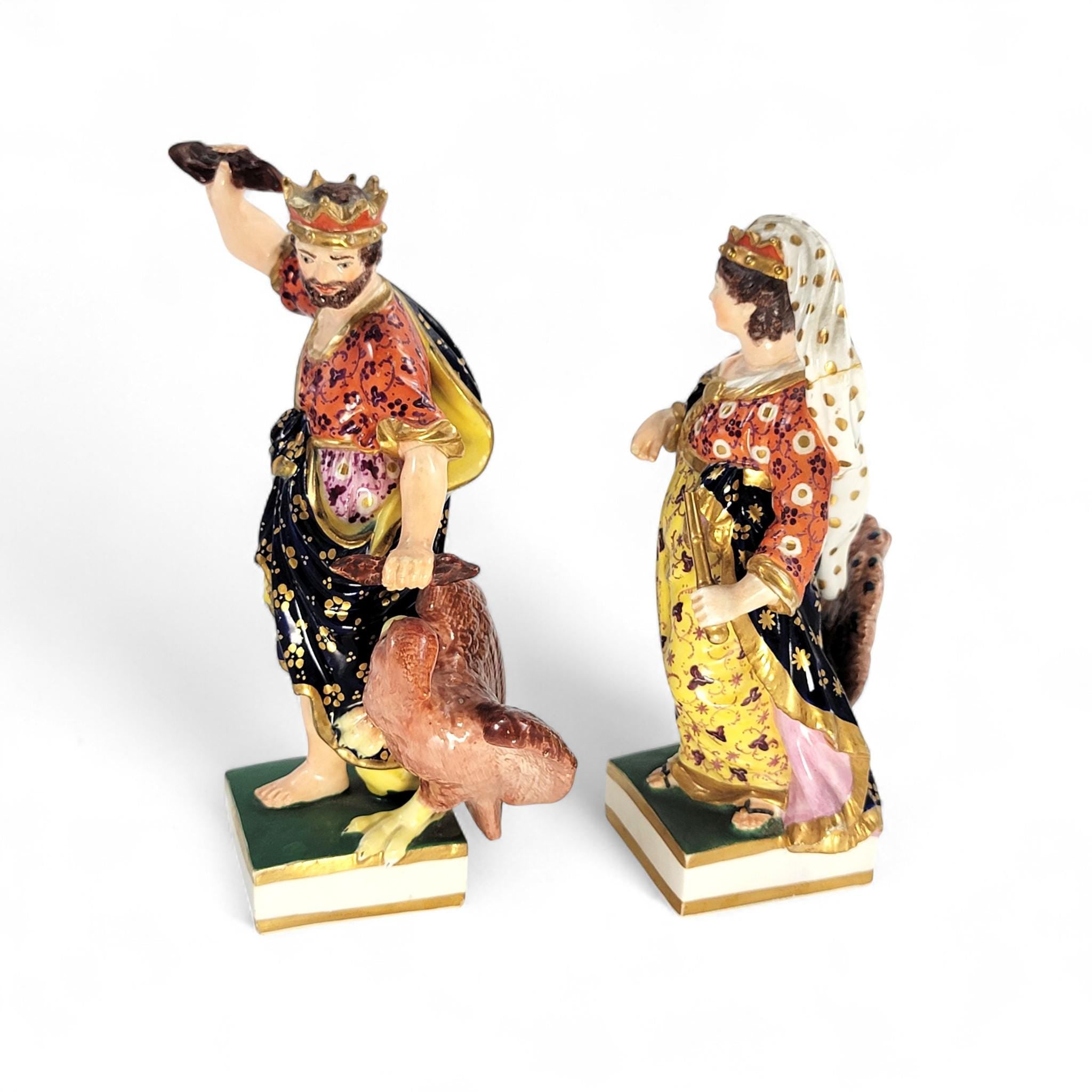 Royal Crown Derby Bloor period porcelain figures of Jupiter and Juno, c. 1830 — rich enamels & gilding