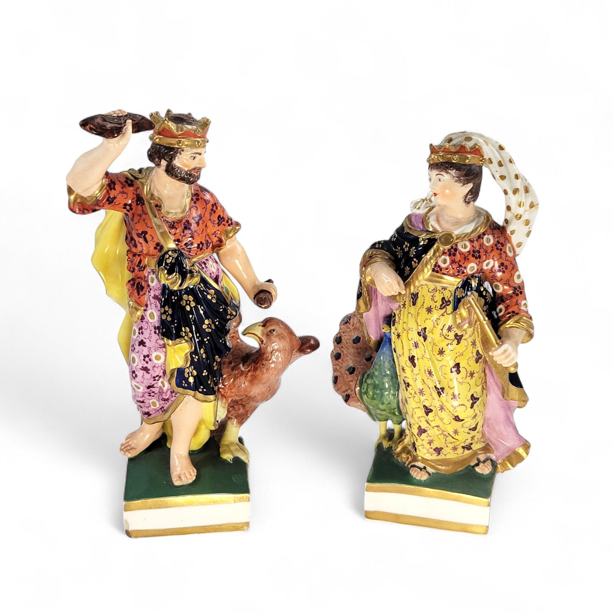 Royal Crown Derby Bloor period porcelain figures of Jupiter and Juno, c. 1830 — rich enamels & gilding