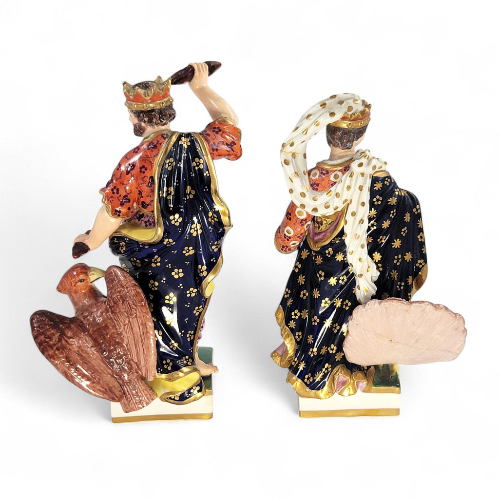 Royal Crown Derby Bloor period porcelain figures of Jupiter and Juno, c. 1830 — rich enamels & gilding