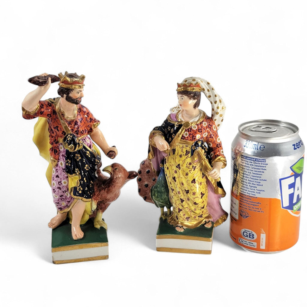 Royal Crown Derby Bloor period porcelain figures of Jupiter and Juno, c. 1830 — rich enamels & gilding