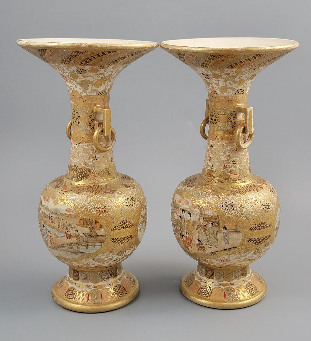 Pair of Japanese Satsuma Vases, Attributed to Kinkozan, c.1895