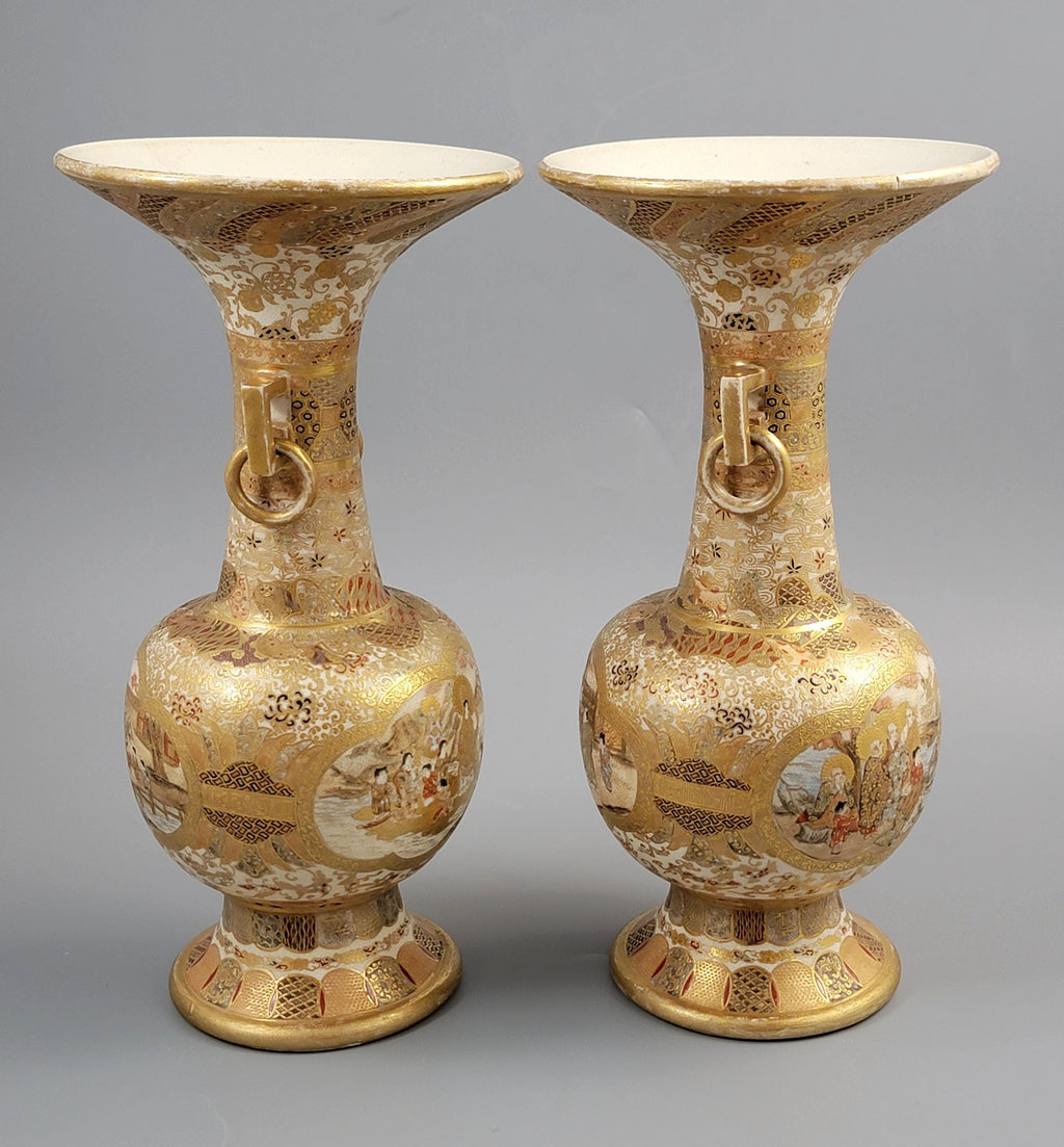 Pair of Japanese Satsuma Vases, Attributed to Kinkozan, c.1895