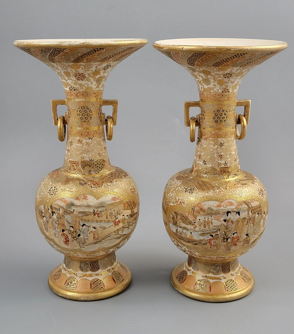 Pair of Japanese Satsuma Vases, Attributed to Kinkozan, c.1895