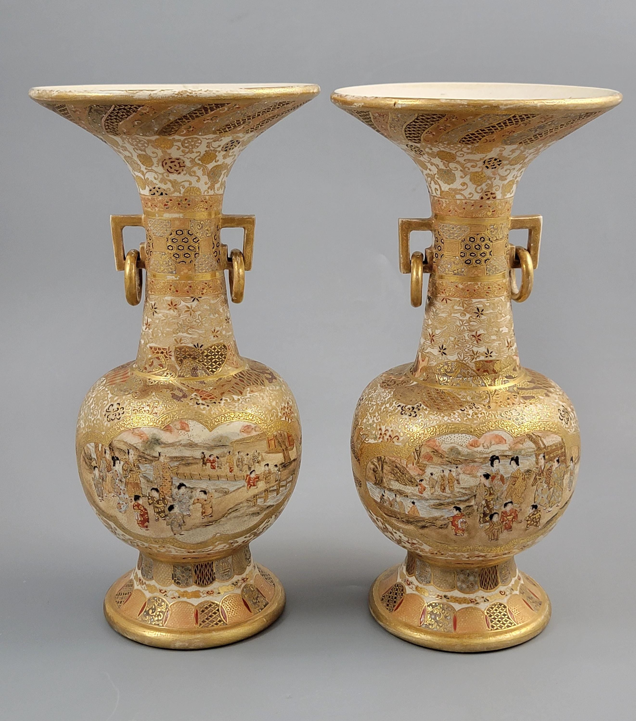 Pair of Japanese Satsuma Vases, Attributed to Kinkozan, c.1895