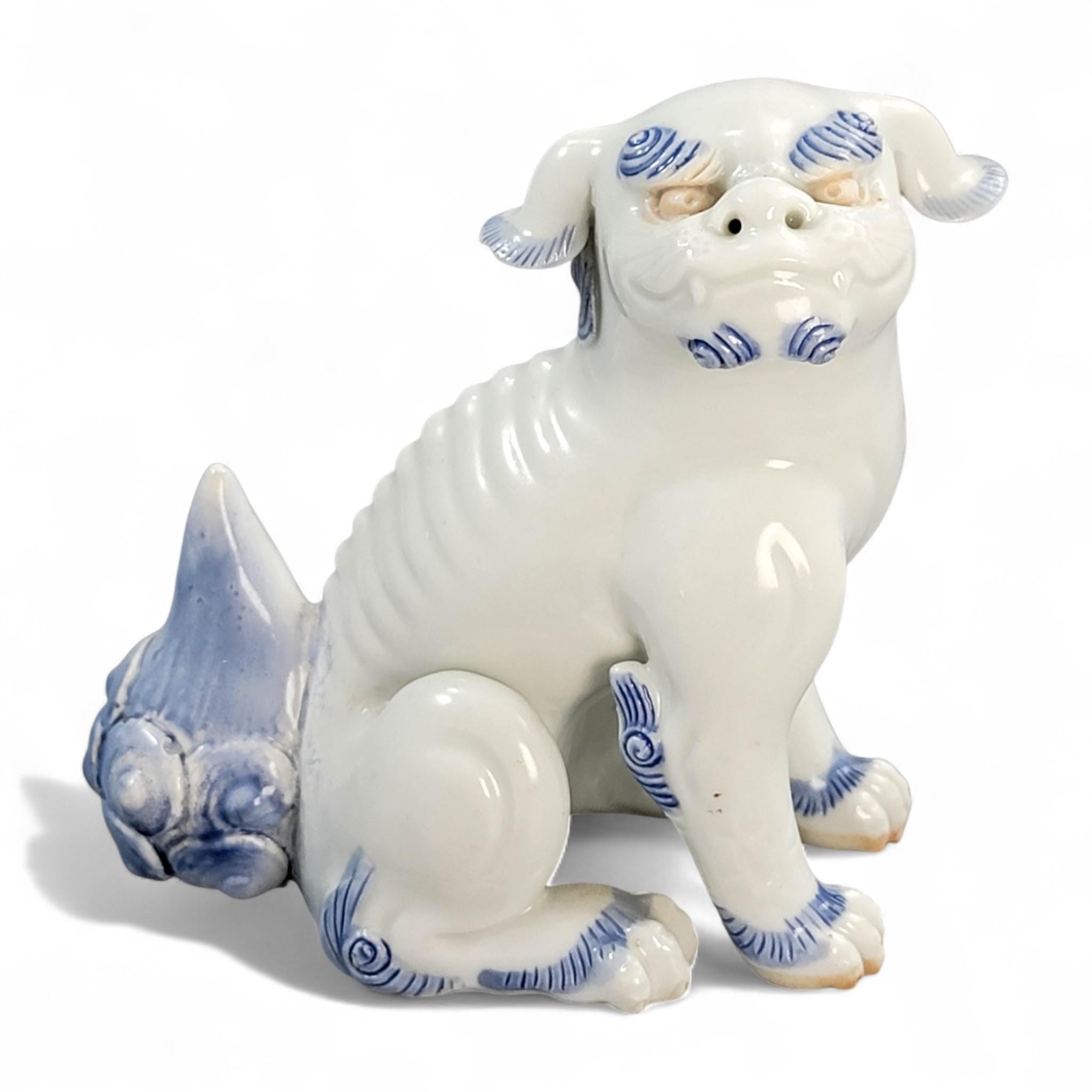 Hirado porcelain karashishi lion dog in blue and white, Japanese Edo–Meiji period c. 1840–1880