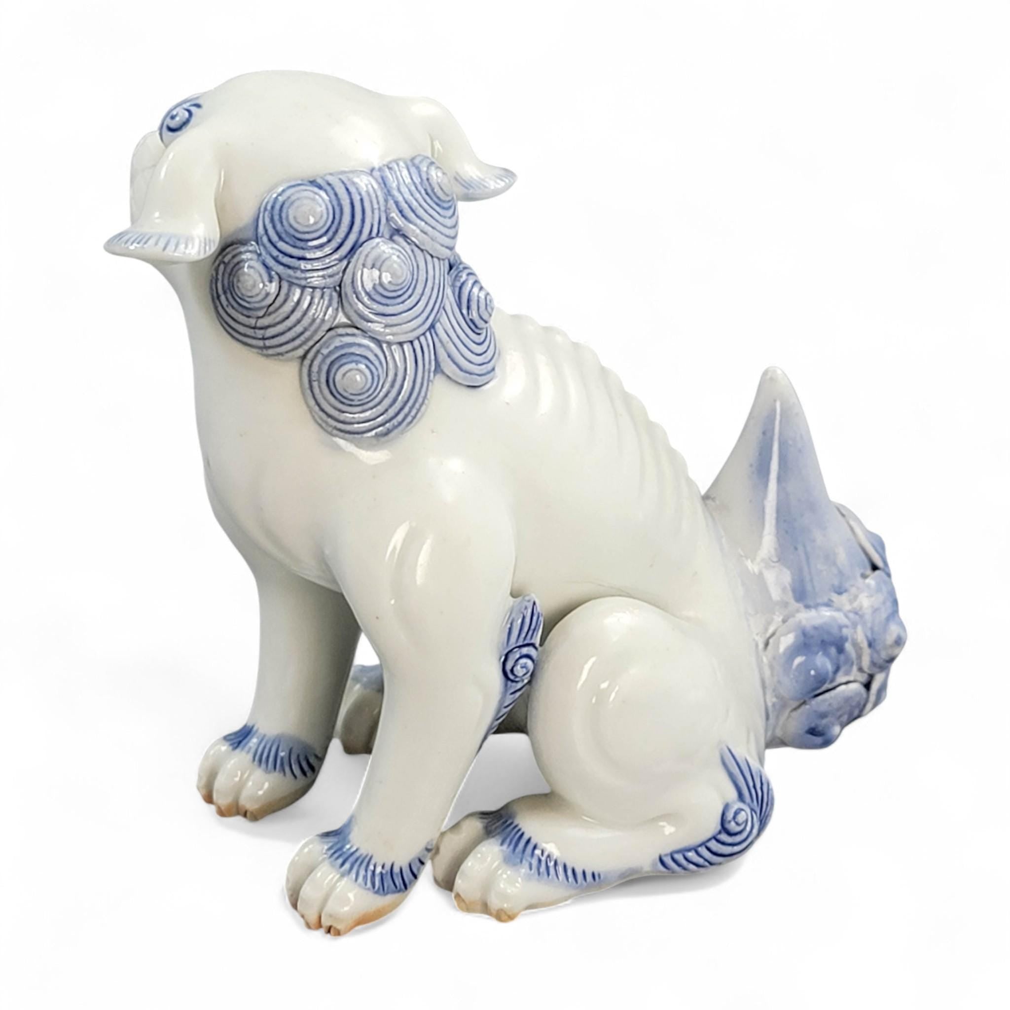 Hirado porcelain karashishi lion dog in blue and white, Japanese Edo–Meiji period c. 1840–1880