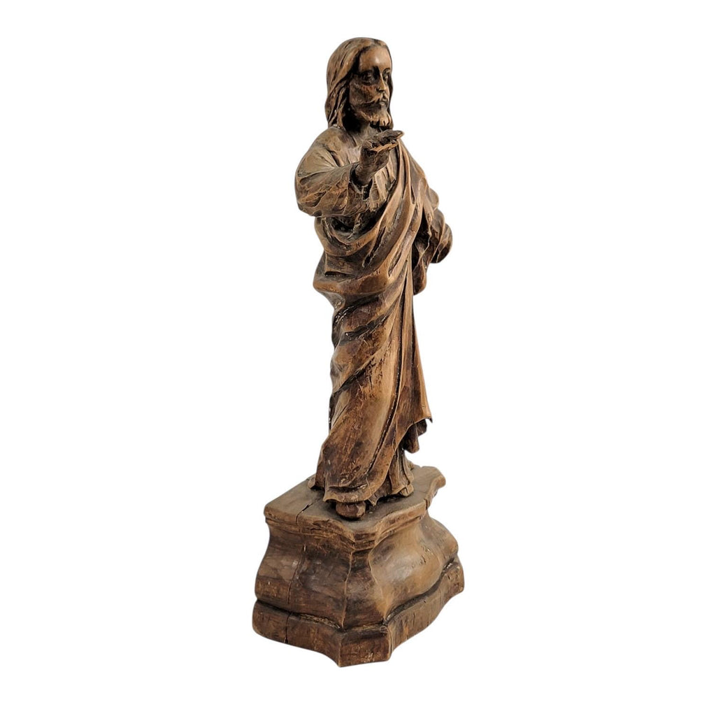 Antique Baroque wooden Christ sculpture fragment, c.1700 German/Austrian hand-carved sacred art, gesso traces religious decor