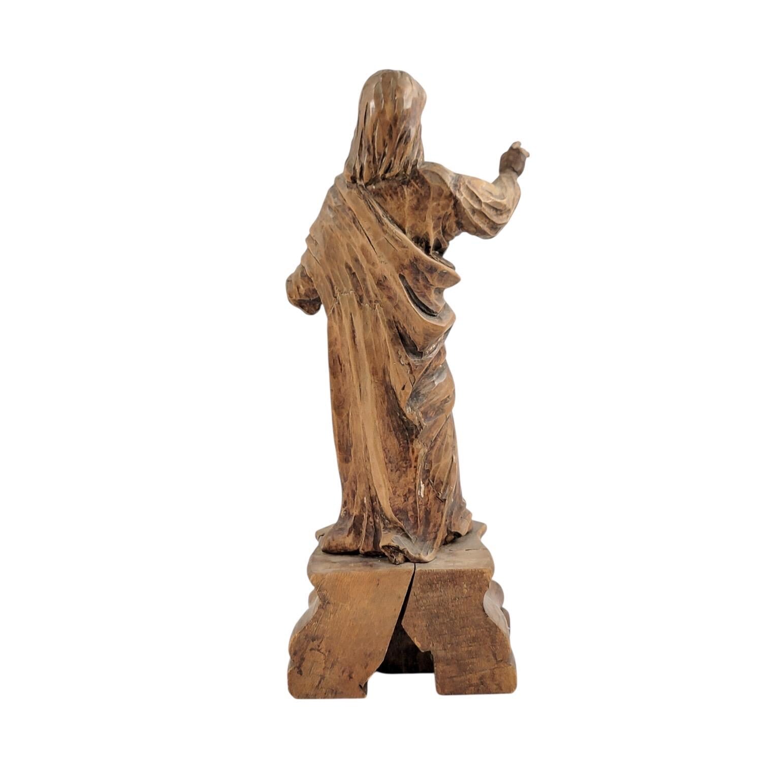 Antique Baroque wooden Christ sculpture fragment, c.1700 German/Austrian hand-carved sacred art, gesso traces religious decor