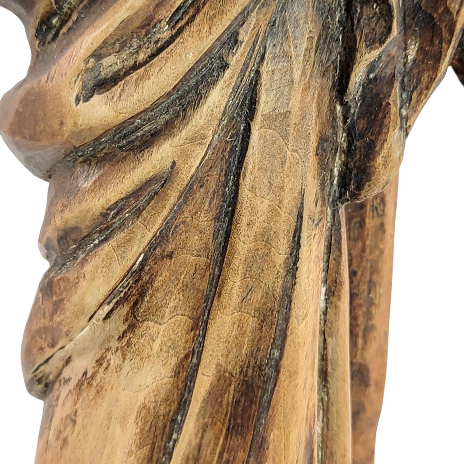 Antique Baroque wooden Christ sculpture fragment, c.1700 German/Austrian hand-carved sacred art, gesso traces religious decor