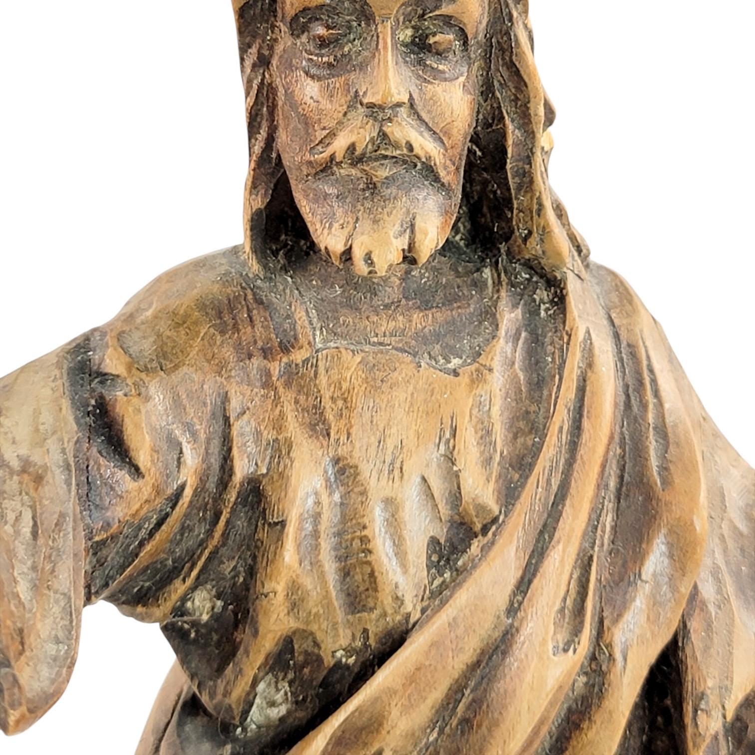 Antique Baroque wooden Christ sculpture fragment, c.1700 German/Austrian hand-carved sacred art, gesso traces religious decor