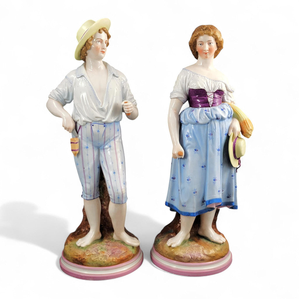 Large Schierholz Plaue porcelain Harvester figures pair, Germany c. 1865, 50 cm, hand painted