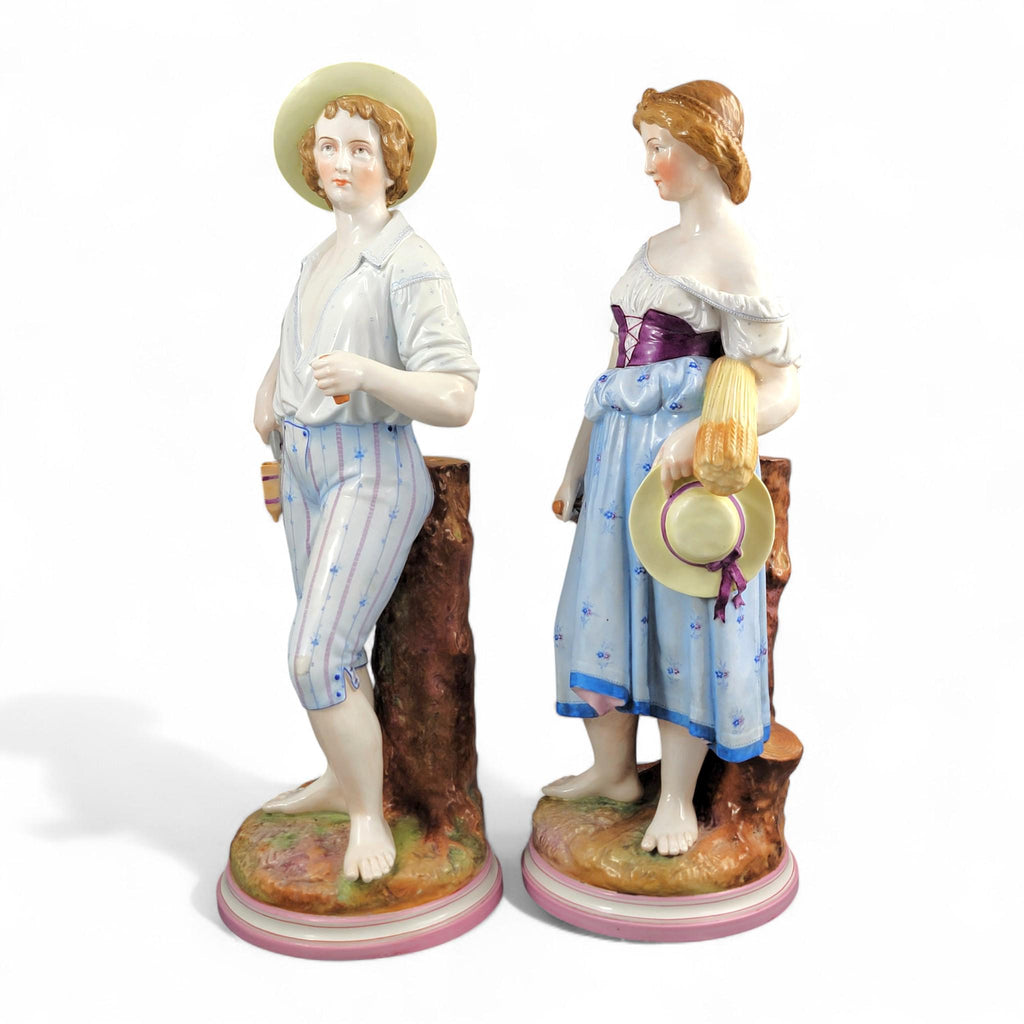 Large Schierholz Plaue porcelain Harvester figures pair, Germany c. 1865, 50 cm, hand painted