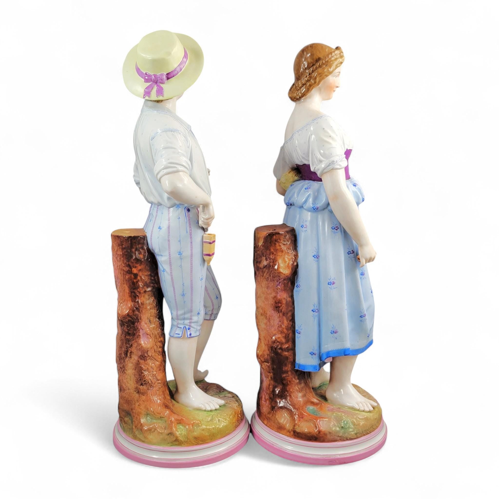 Large Schierholz Plaue porcelain Harvester figures pair, Germany c. 1865, 50 cm, hand painted