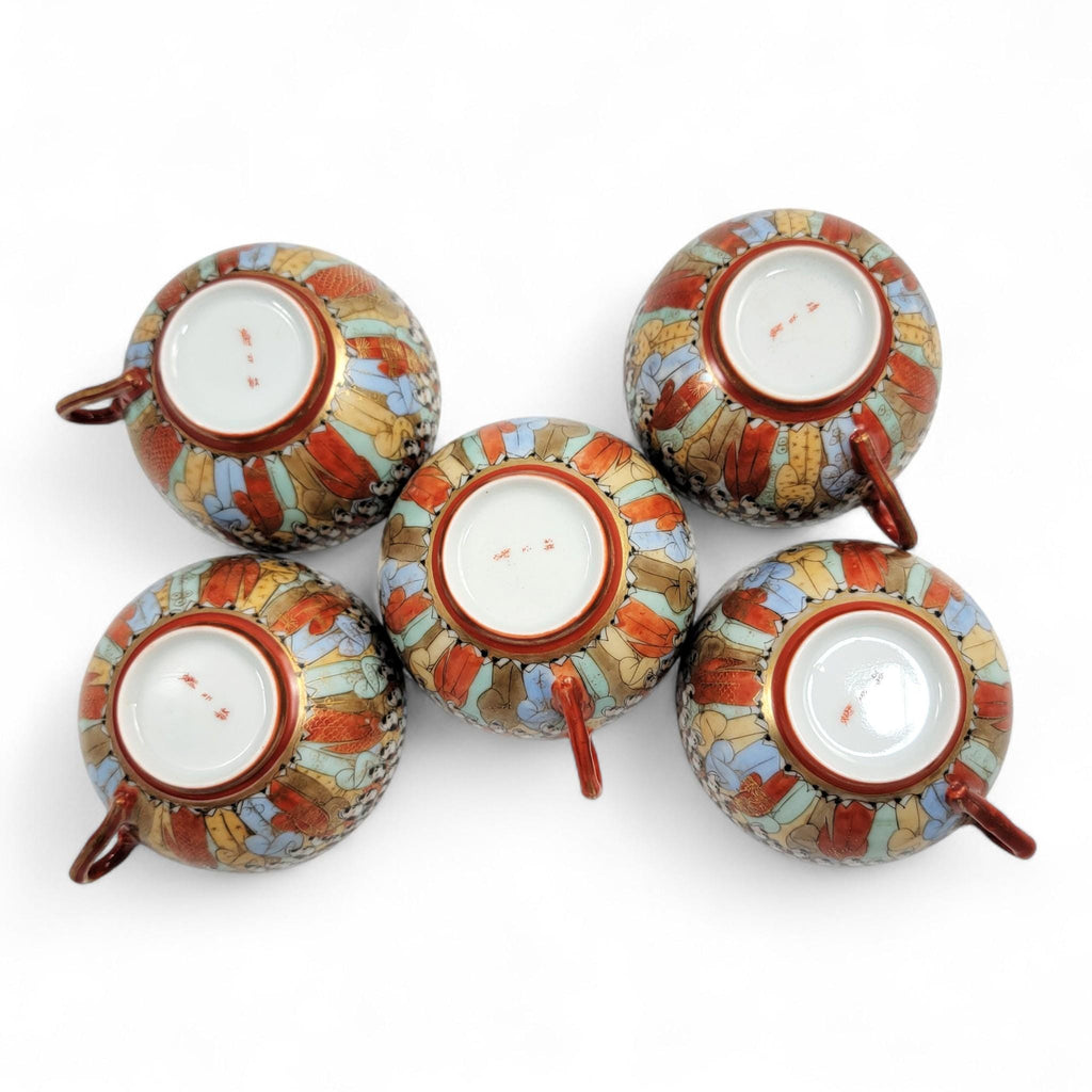 Chinese Export “Thousand Lohan” Tea Set of 5 Cups & Saucers, Late 19th Century
