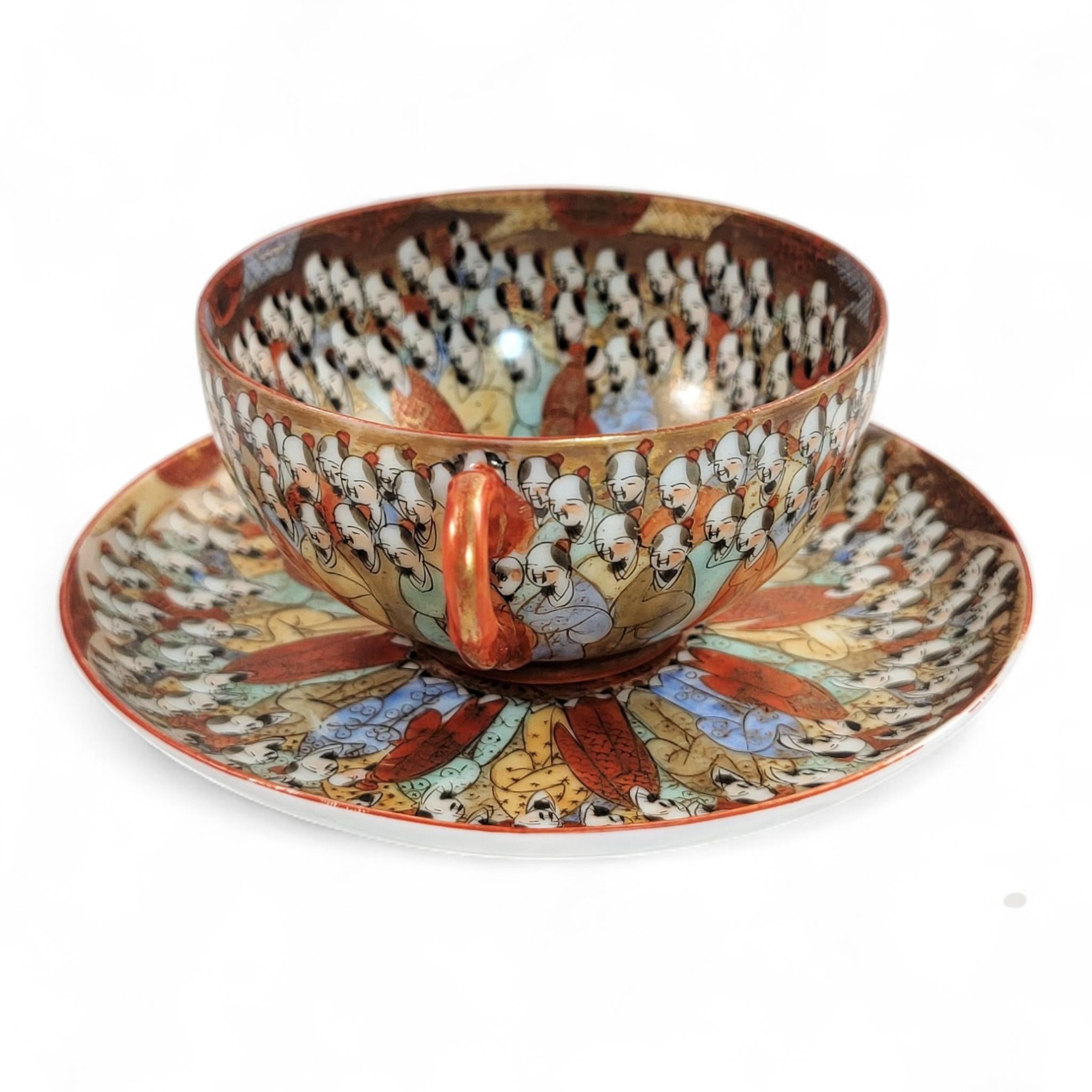 Chinese Export “Thousand Lohan” Tea Set of 5 Cups & Saucers, Late 19th Century