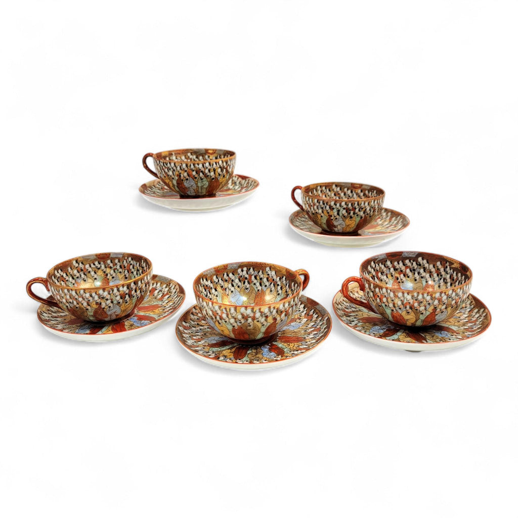 Chinese Export “Thousand Lohan” Tea Set of 5 Cups & Saucers, Late 19th Century