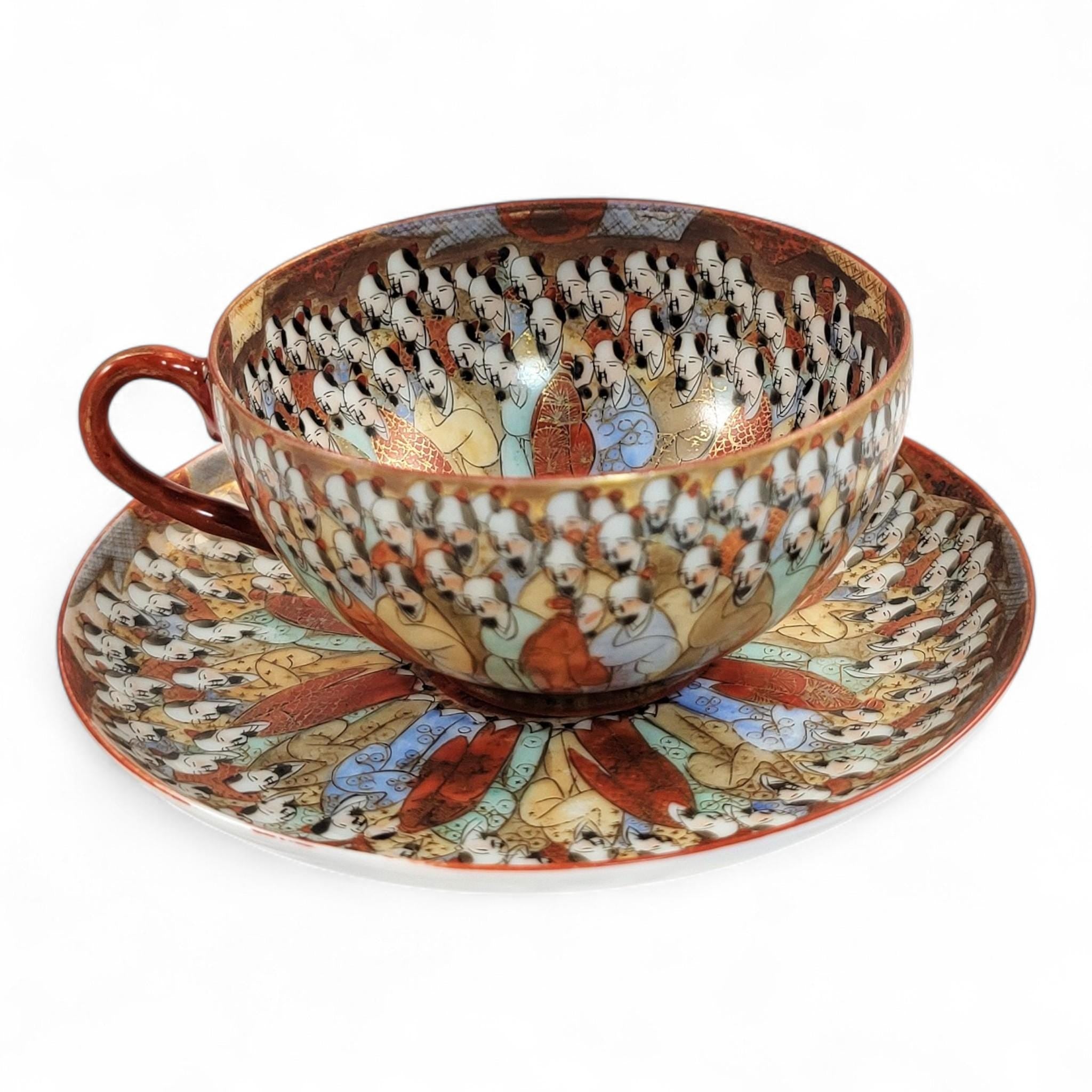 Chinese Export “Thousand Lohan” Tea Set of 5 Cups & Saucers, Late 19th Century