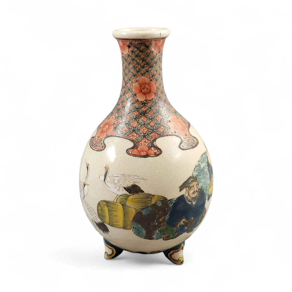Kyoto Satsuma Tripod Vase — Chōshūzan, decorated by Jissei after Yoshisada (Meiji)