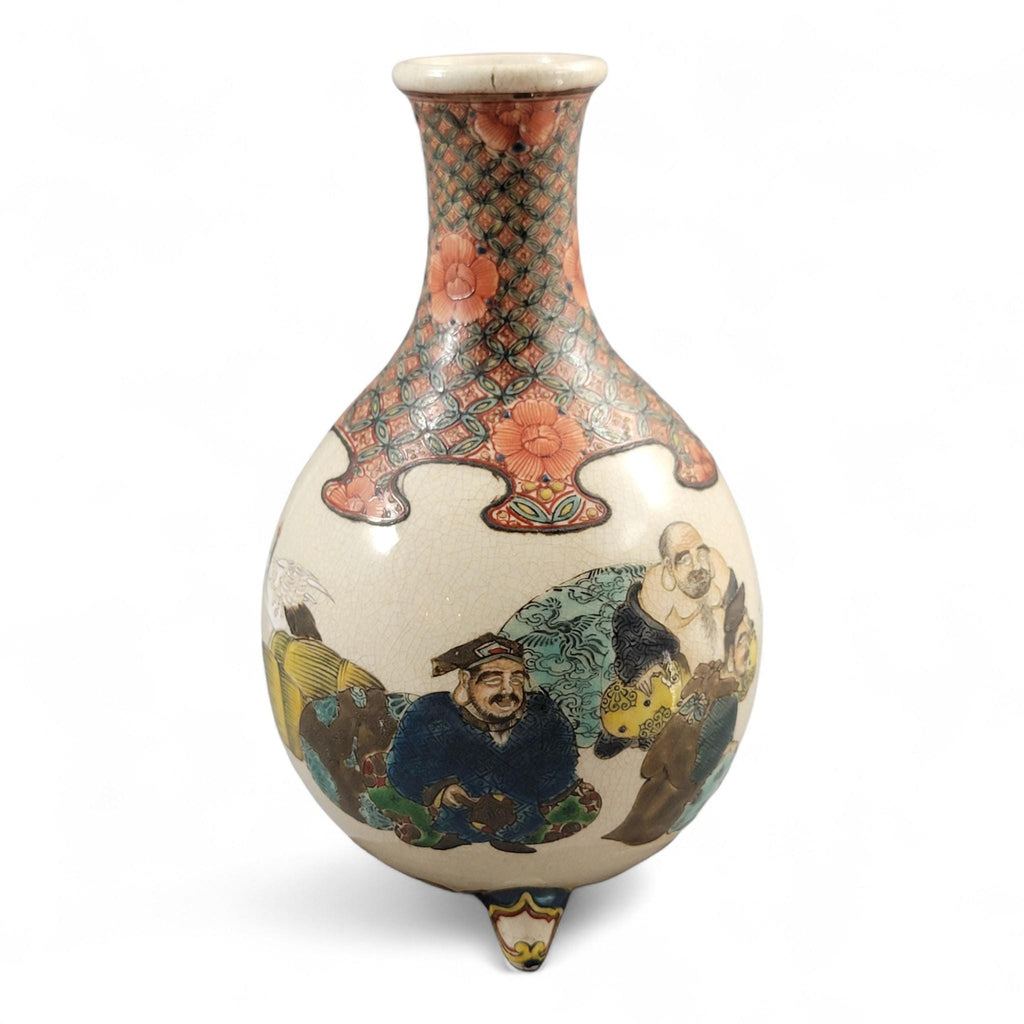 Kyoto Satsuma Tripod Vase — Chōshūzan, decorated by Jissei after Yoshisada (Meiji)