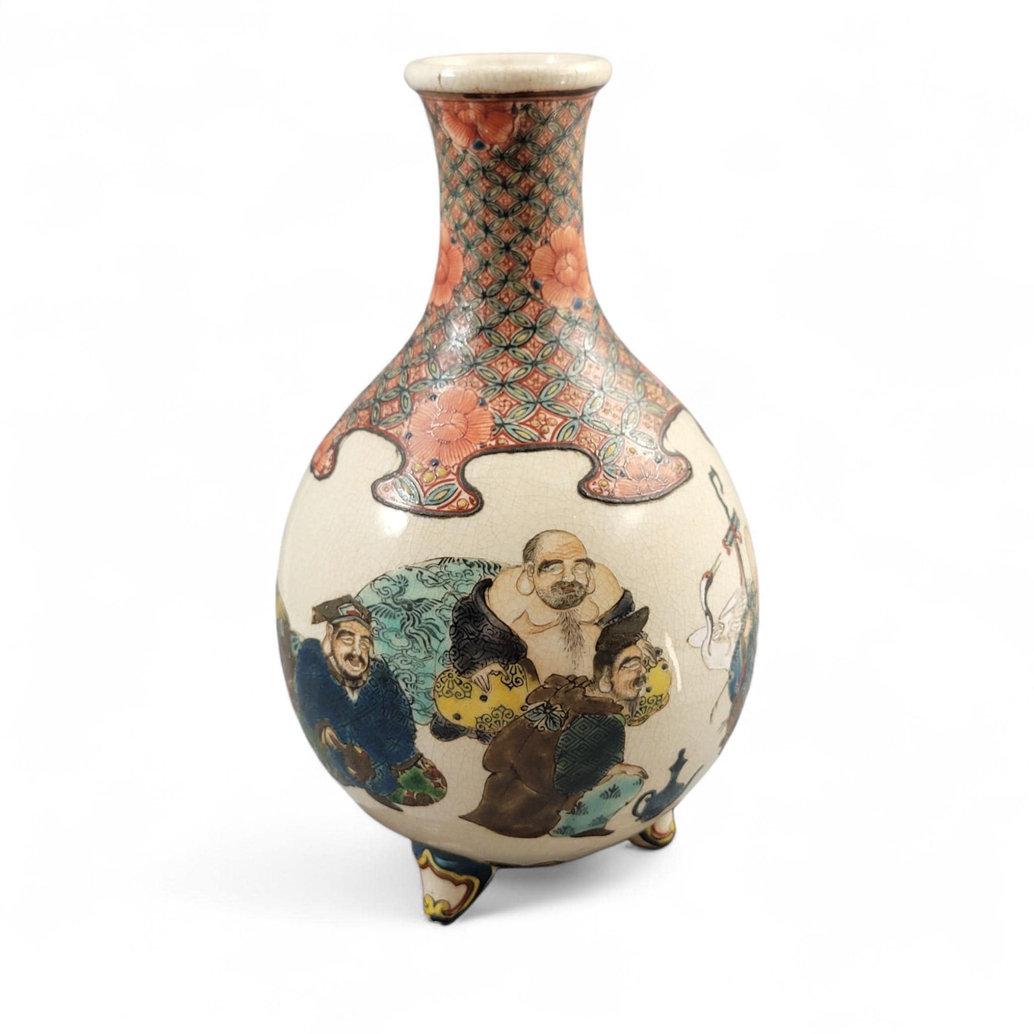 Kyoto Satsuma Tripod Vase — Chōshūzan, decorated by Jissei after Yoshisada (Meiji)