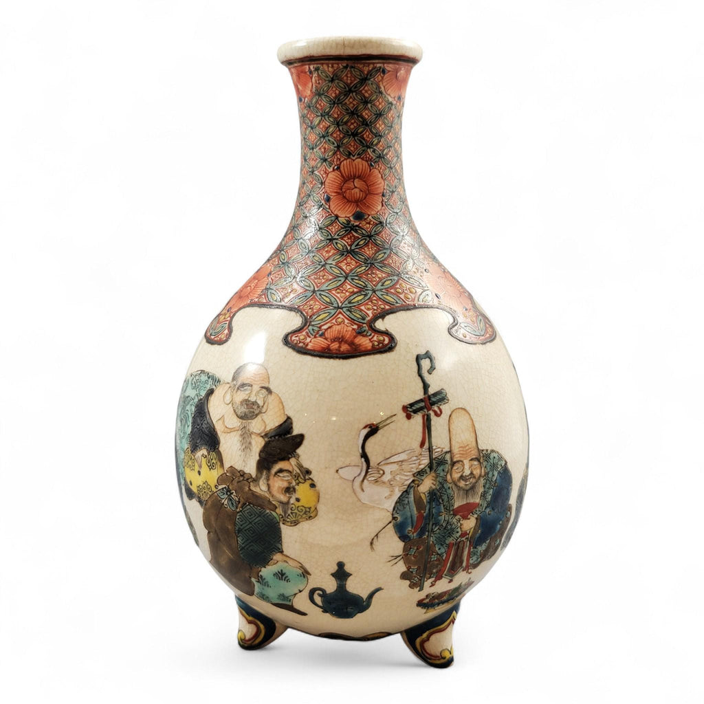 Kyoto Satsuma Tripod Vase — Chōshūzan, decorated by Jissei after Yoshisada (Meiji)