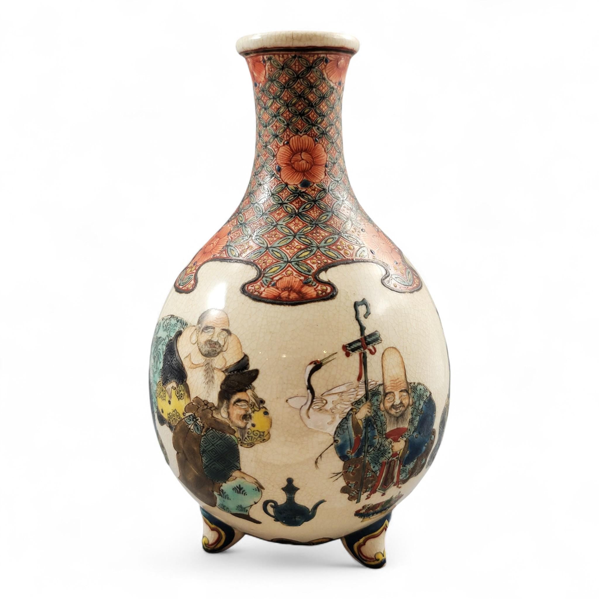 Kyoto Satsuma Tripod Vase — Chōshūzan, decorated by Jissei after Yoshisada (Meiji)