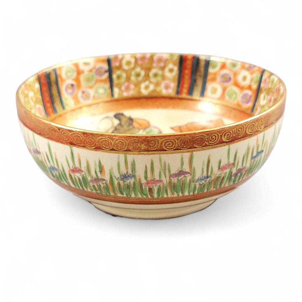 Rare Kyoto Satsuma Bowl “Woman and Children in Garden”, c.1890
