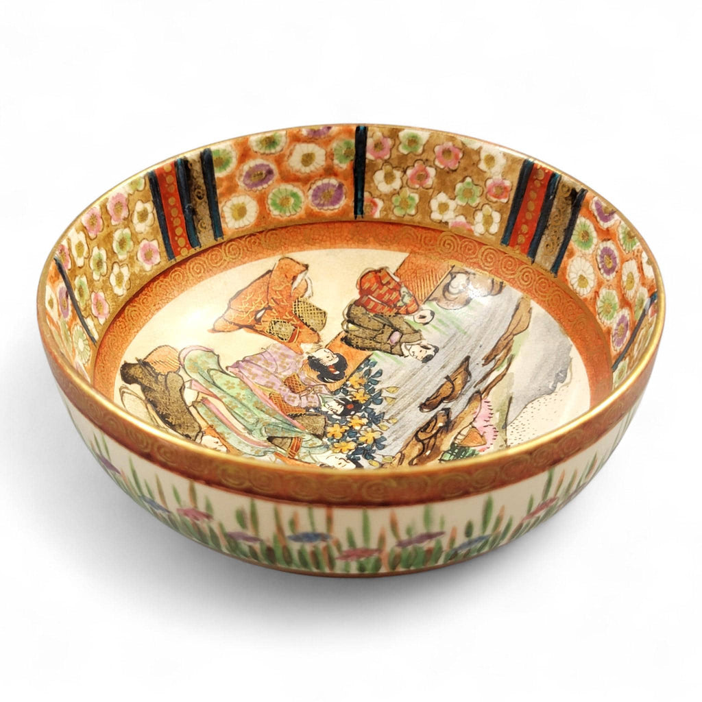 Rare Kyoto Satsuma Bowl “Woman and Children in Garden”, c.1890