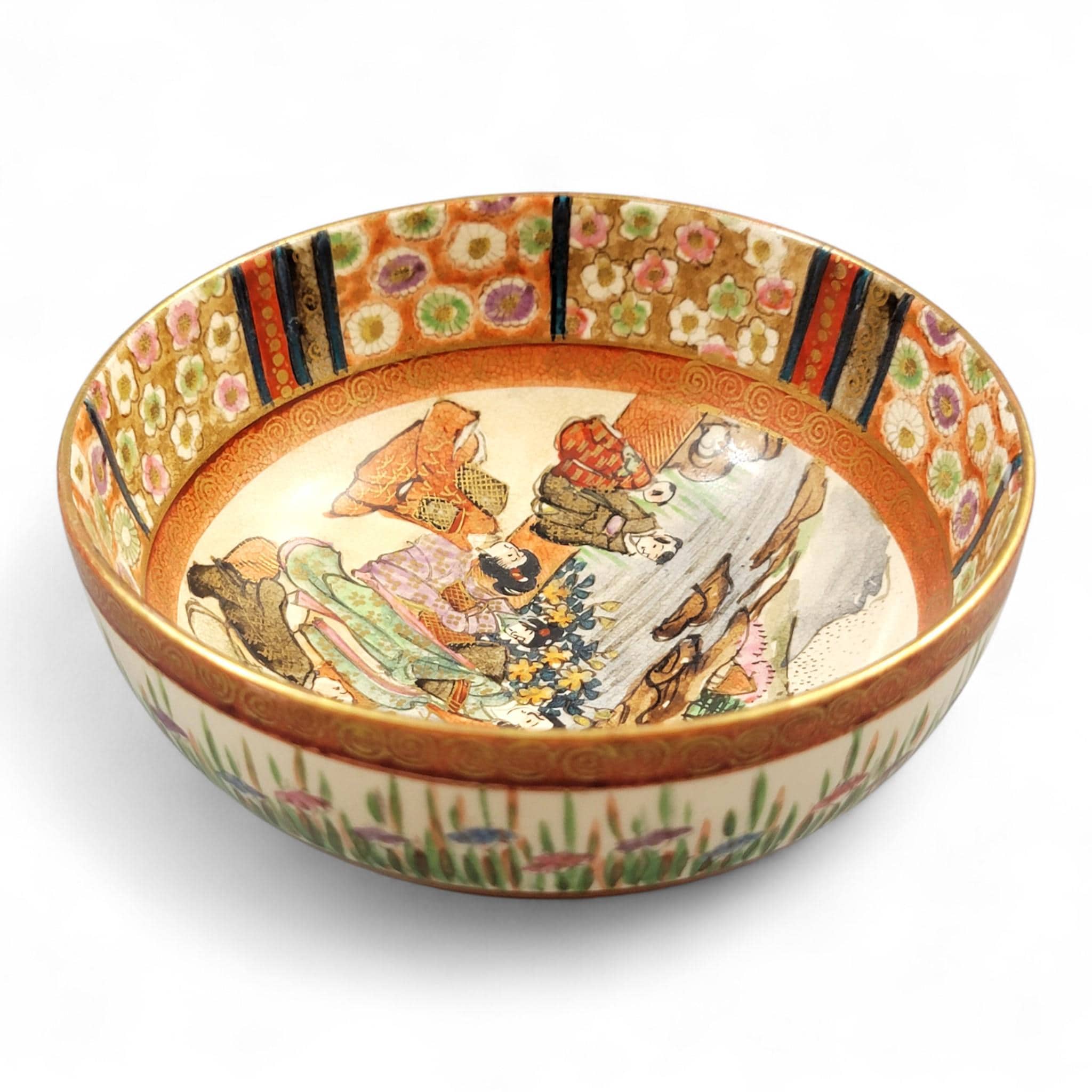 Rare Kyoto Satsuma Bowl “Woman and Children in Garden”, c.1890