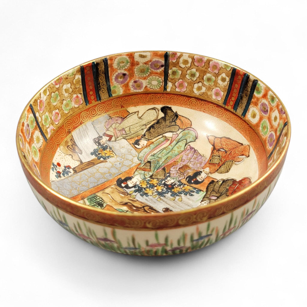 Rare Kyoto Satsuma Bowl “Woman and Children in Garden”, c.1890