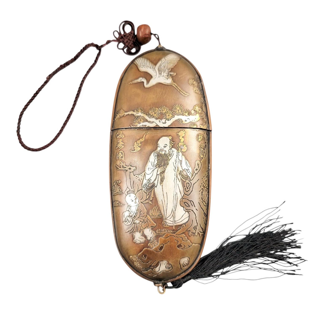 Meiji Japanese Mixed-Metal Tobacco Case (Tonkotsu), Signed Rensai Kōchū, c. 1880–1910