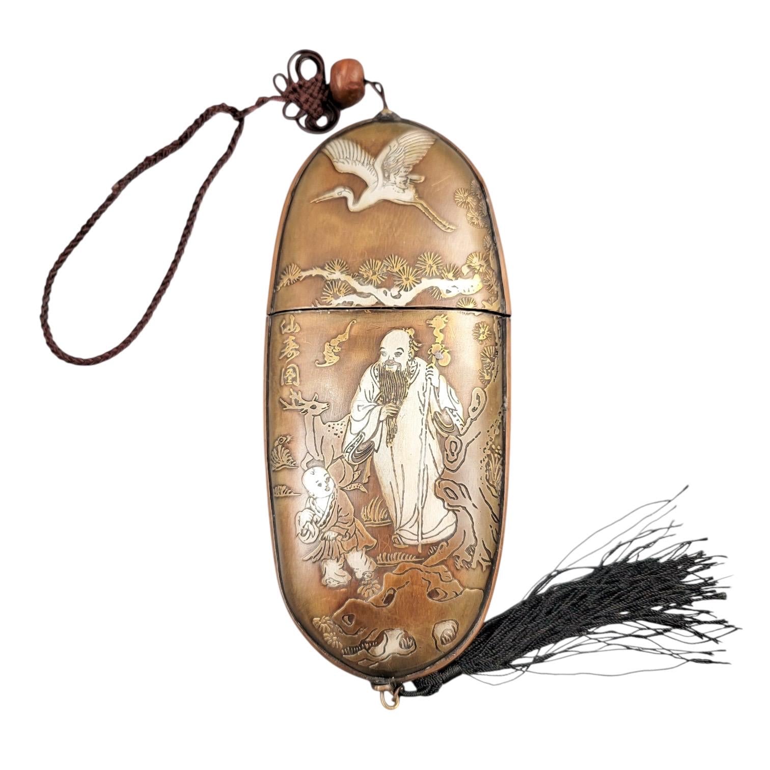 Meiji Japanese Mixed-Metal Tobacco Case (Tonkotsu), Signed Rensai Kōchū, c. 1880–1910