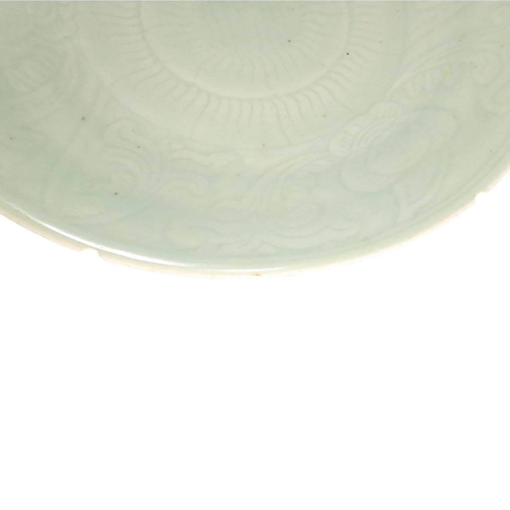 Late Yuan Longquan Celadon Dish, Chinese 14thC Molded Scroll, Ø34 cm