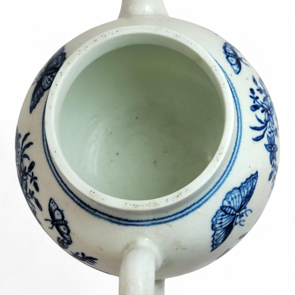 First Period Worcester Porcelain Teapot, Fence Pattern, c.1760, Blue Crescent Mark
