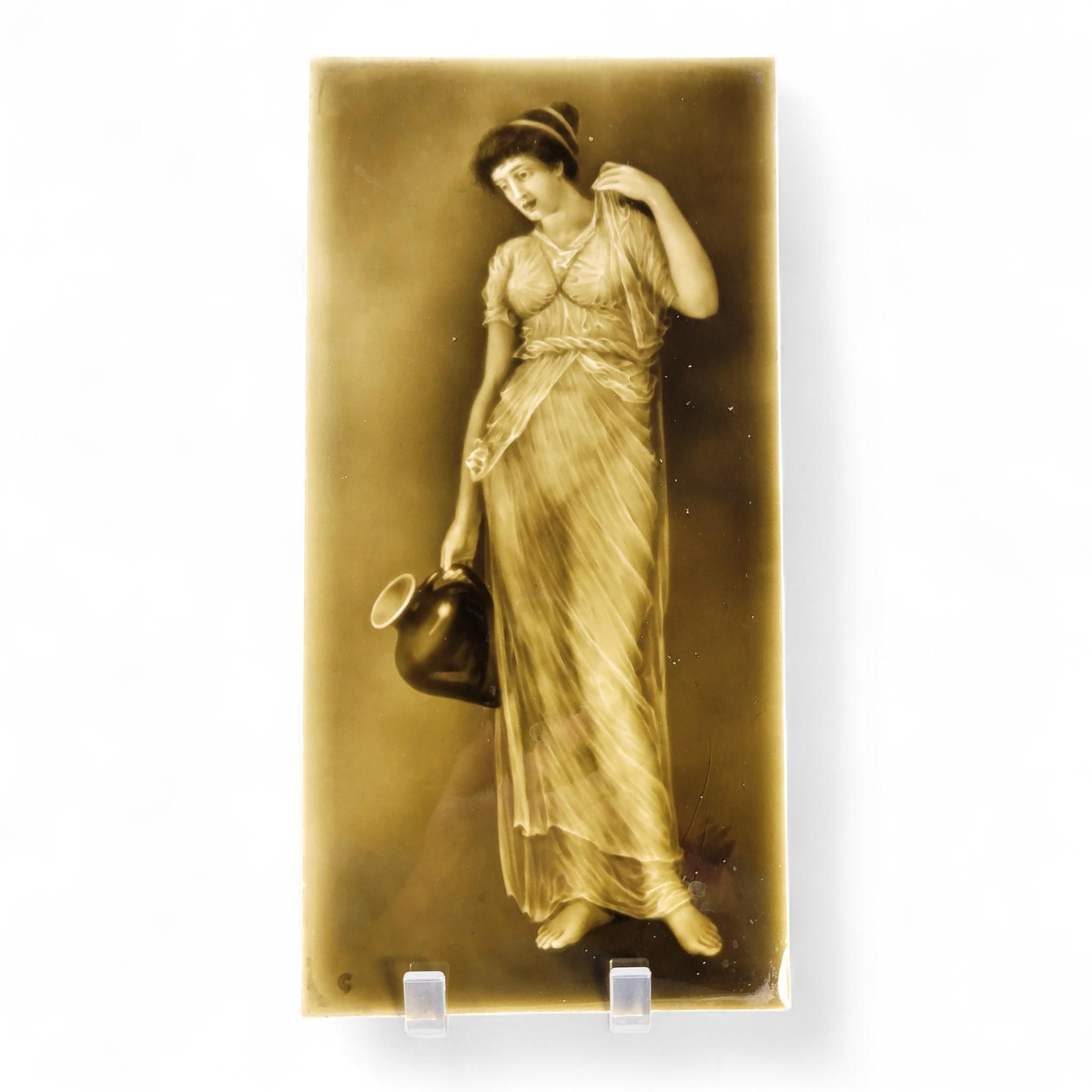 Rare Victorian Tile “Lady with Ewer”, Sherwin & Cotton, c.1890